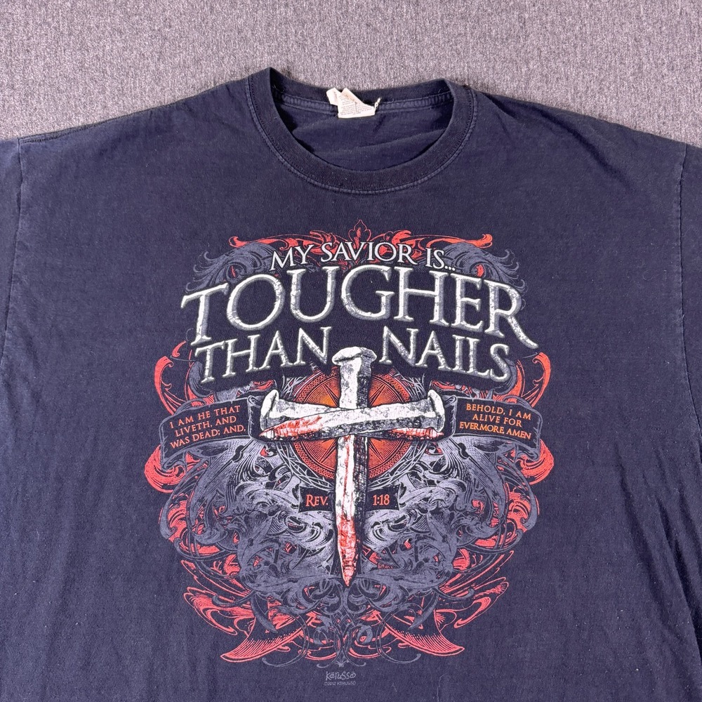 Kerusso Fruit Of The Loom Mens Black Tougher Than Nails Graphic T-Shirt Size 2XL